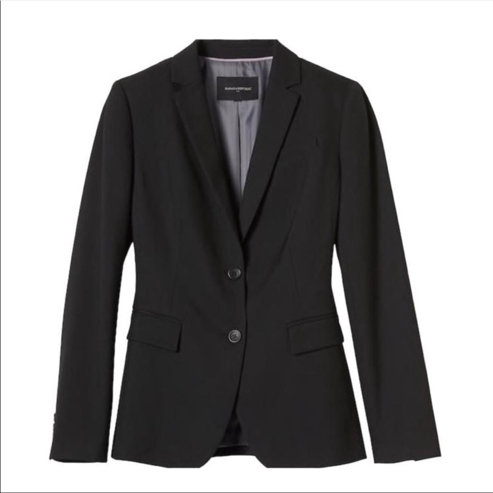 Banana Republic Machine Washable Long & Lean Button Black Blazer